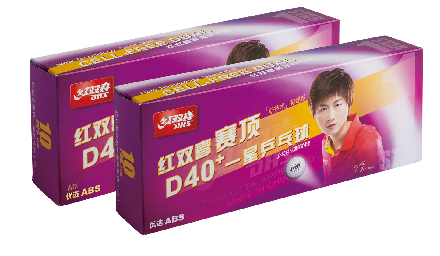 DHS Tischtennisball "CELL-FREE-DUAL" 1 Stern 40 mm+ Weiß (10 St./Kisten) CD40C DXAL007-2