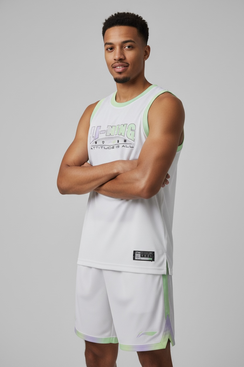 Unisex Basketball Wettkampf-Dress "Li-Ning Team" (Set aus Tank und Shorts) Weiß - AATT013-4